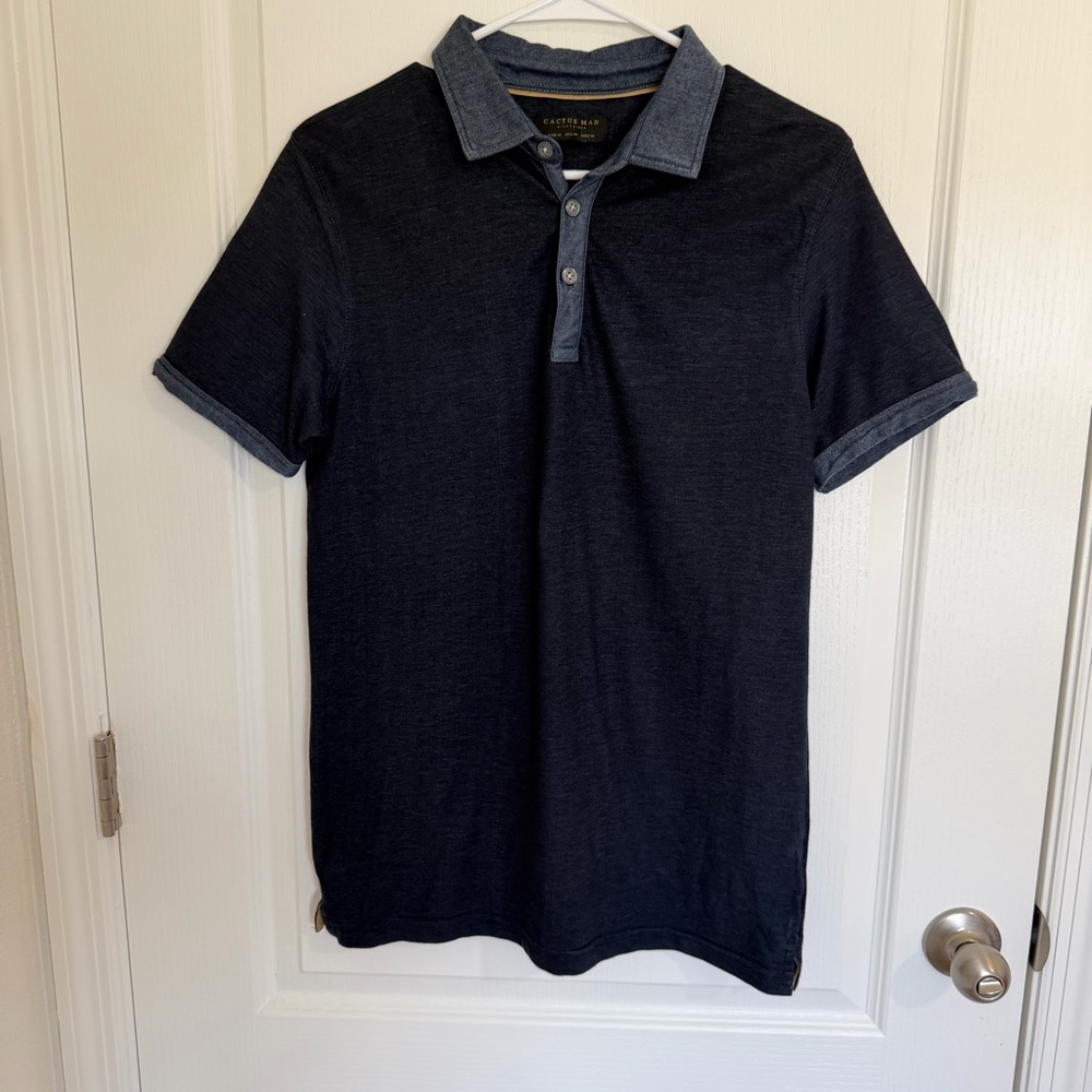 Navy Polo Shirt with Denim Accents